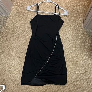 Lovely Day Black Mini Dress with Rhinestone Accent